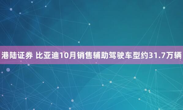 港陆证券 比亚迪10月销售辅助驾驶车型约31.7万辆